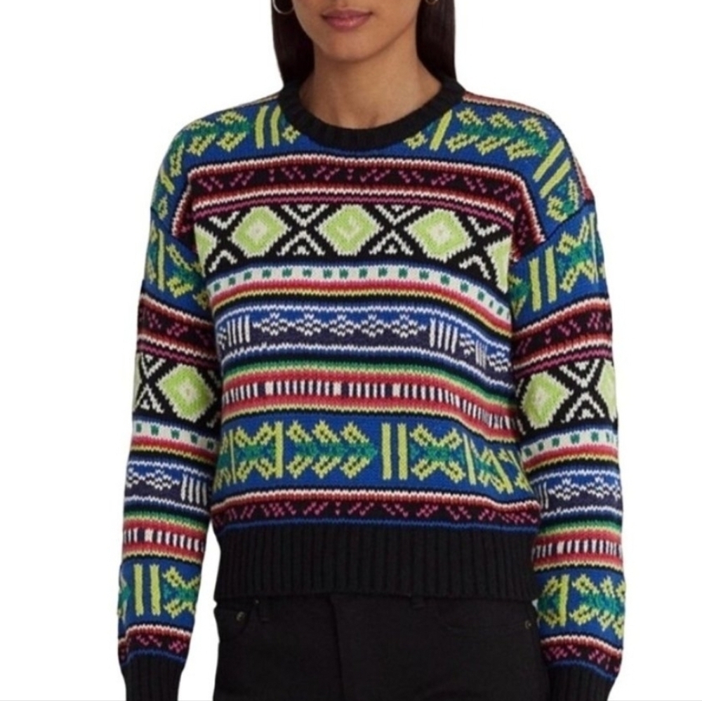 Ralph Lauren Black Label Geo-Motif Aztec Southwestern Linen Knit Size Medium